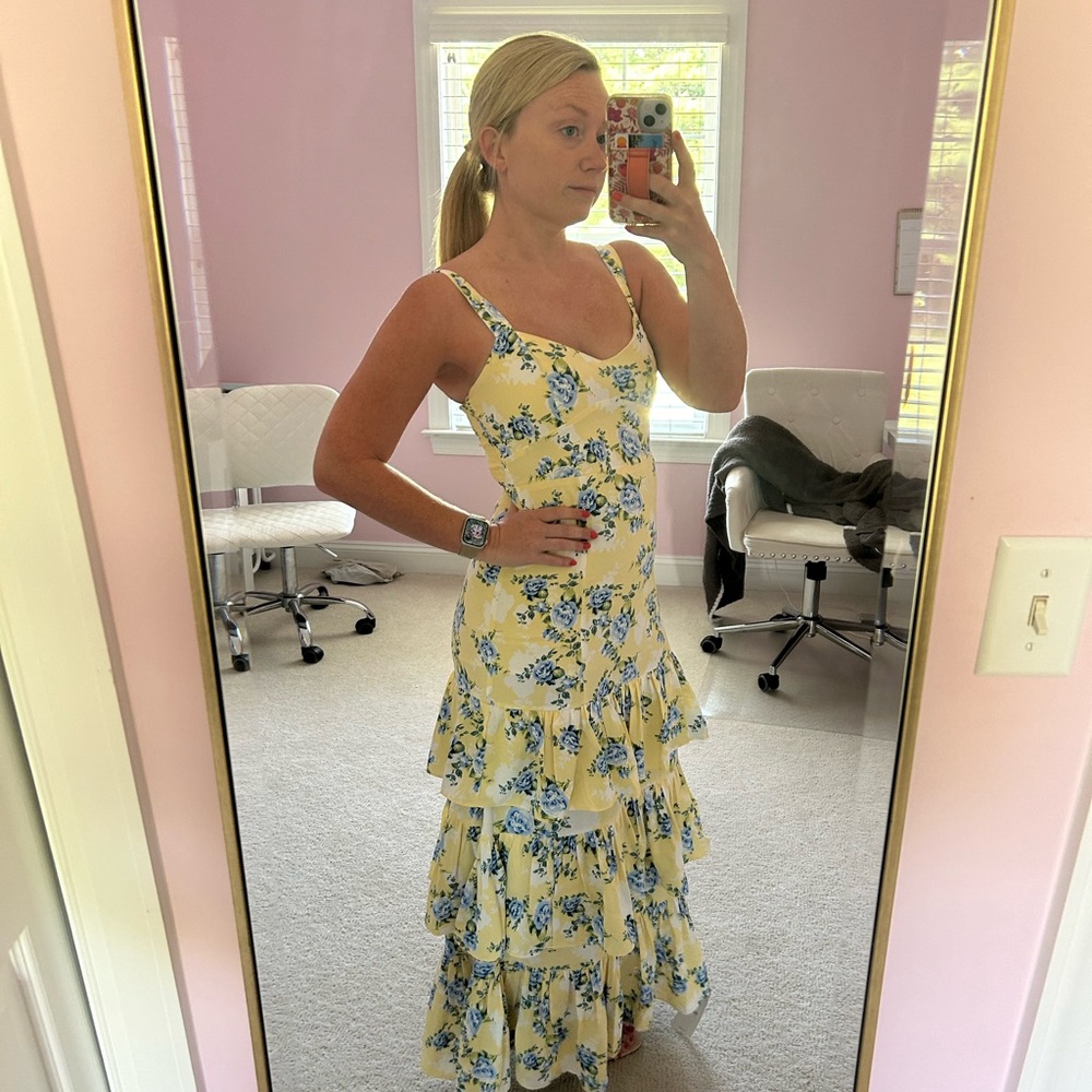 Abercrombie & Fitch Yellow Floral Ruffled Maxi Dress